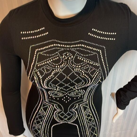 Say What? Rhinestone Embellished Beaded black Bodycon Dress Size L RefI60 - Picture 9 of 9
